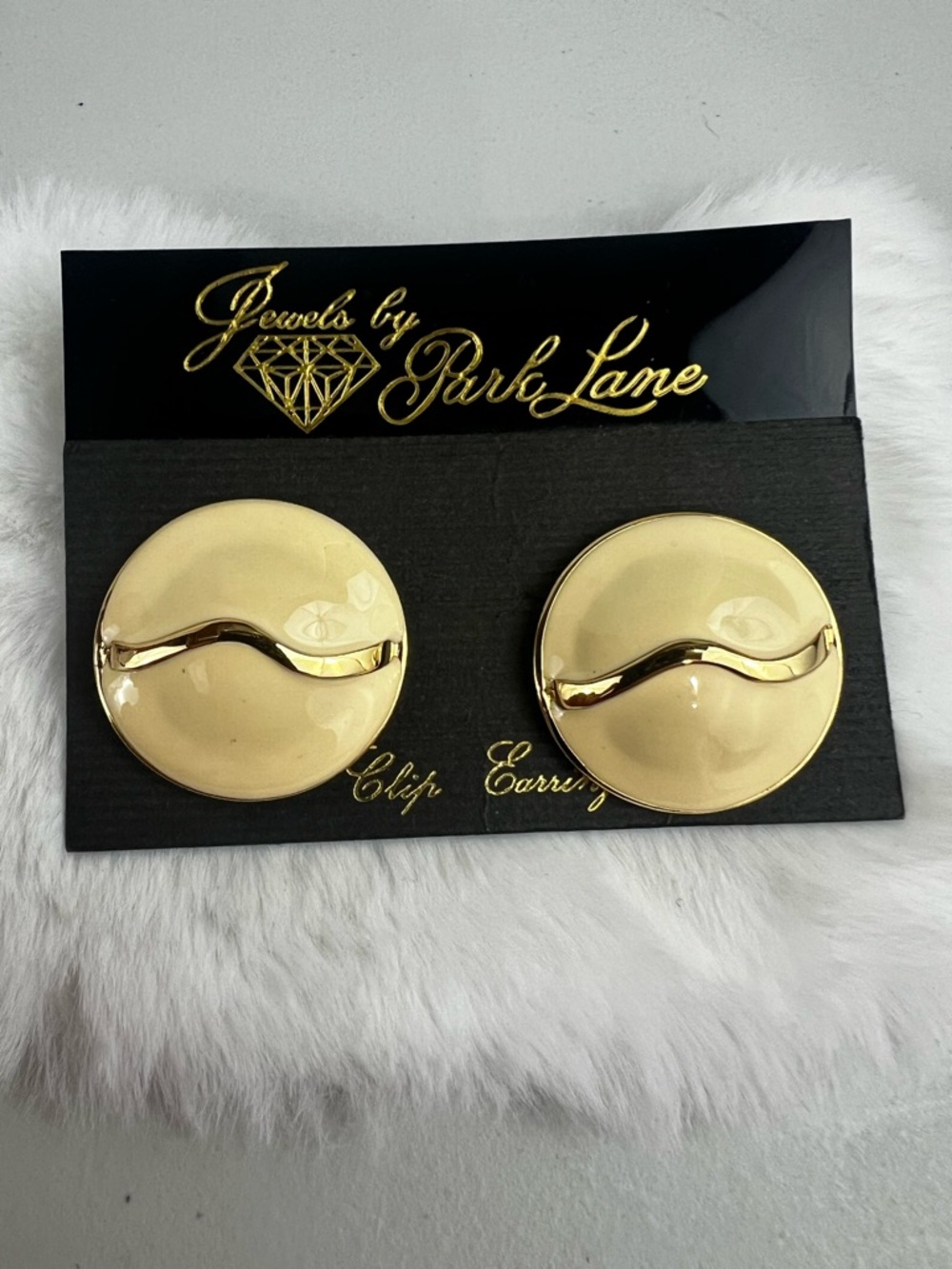 Vintage Park Lane Gold Tone and Cream Enamel Clip On Earrings